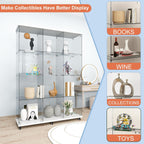 FANYUSHOW Tempered Glass Display Cabinet 12-Shelves Curio Cabinet with 3 Columns and Lock Extra Large Display Shelf Showcase for Living Room/Bedroom/Office- White 66.5" H x47.7 L x 14.5" W