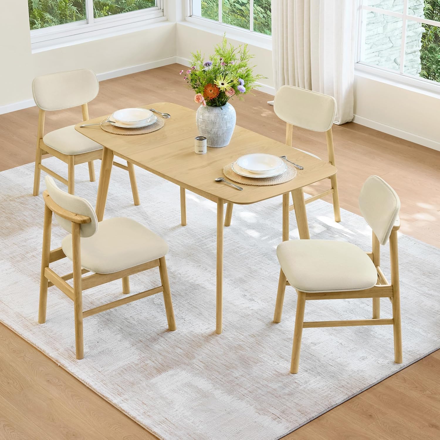 CHITA 47"-59" Extendable Dining Room Table for 4, Modern Wood Dining Table for Small Spaces, Kitchen, Space Saving Hidden Leaves, Solid Rubberwood Frame, Oak Veneer