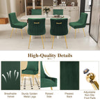 adochr Velvet Dining Chairs Set of 2, Modern Upholstered Kitchen Chair with Pull Handle & Pleated Back, Mid Century Accent Chair with Gold Metal Legs for Vanity,Dining,Kitchen,Living Room, Green
