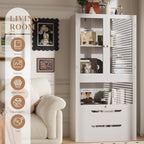 Easyego 63‘’Storage Cabinet,Sideboard Buffet Cabinet with Glass Doors and Drawers,Modern Wood Coffee Bar for Kitchen, Living Room,Dining Room，Entryway (White)