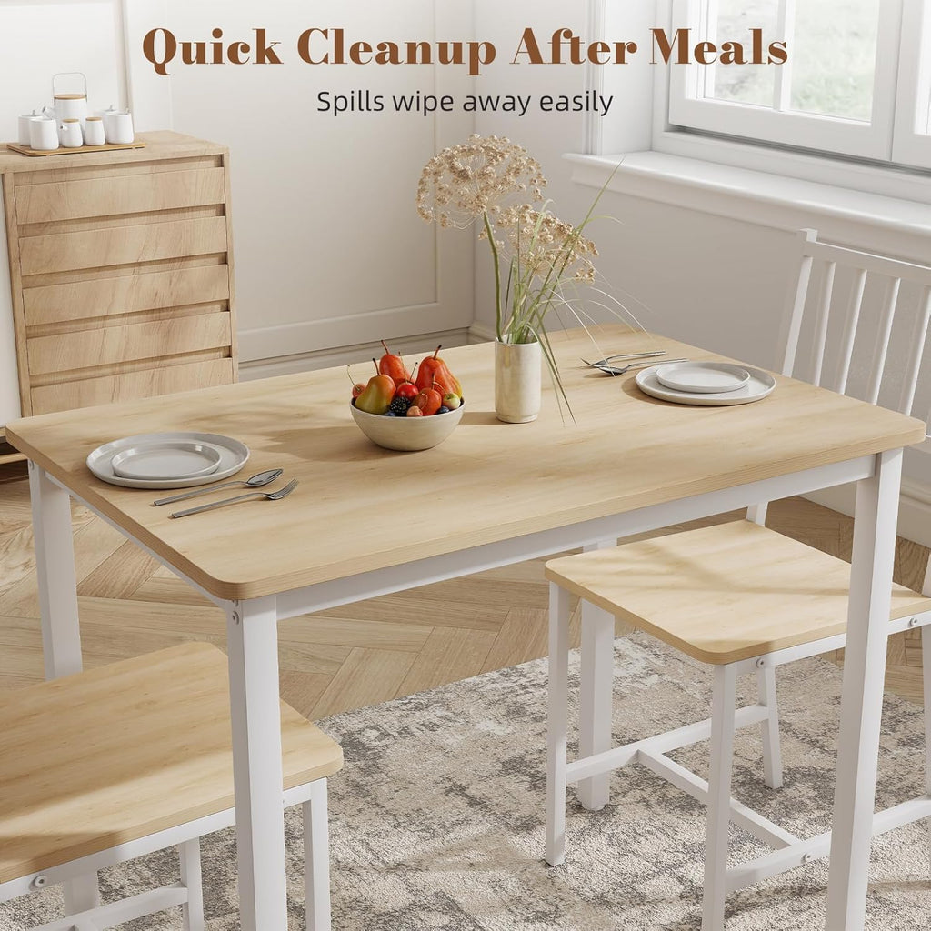 Yafylly Small Space 3 Piece Dining Table Set for 2, Compact Kitchen Table Set with 2 Chairs & Adjustable Feet, Modern Breakfast Nook Furniture for Apartment, Dorm, or Home, White