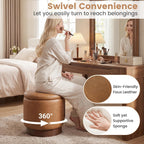 Giantex Round Ottoman with Storage, 360° Swivel Faux Leather Vanity Stool with Removable Lid & Acacia Wood Frame, Ottoman Foot Rest for Living Room, Bedroom, Makeup Room