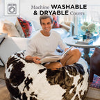 CordaRoy's Faux Fur Bean Bag Chair, Convertible Chair Folds from Bean Bag to Lounger, As Seen on Shark Tank, Cow Pattern - King Size
