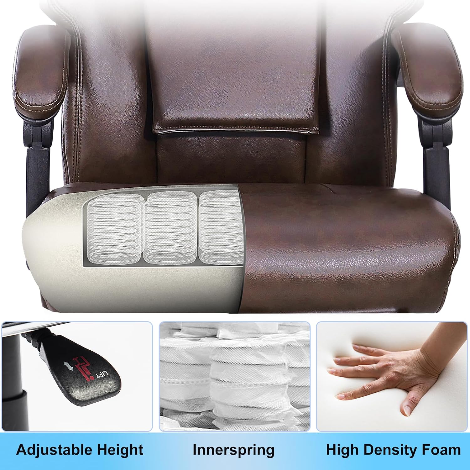 Kneading Massage Executive Office Chair, 3D Back Massage Heated Office Desk Chair with Reclining Backrest, Footrest & Height Adjustment