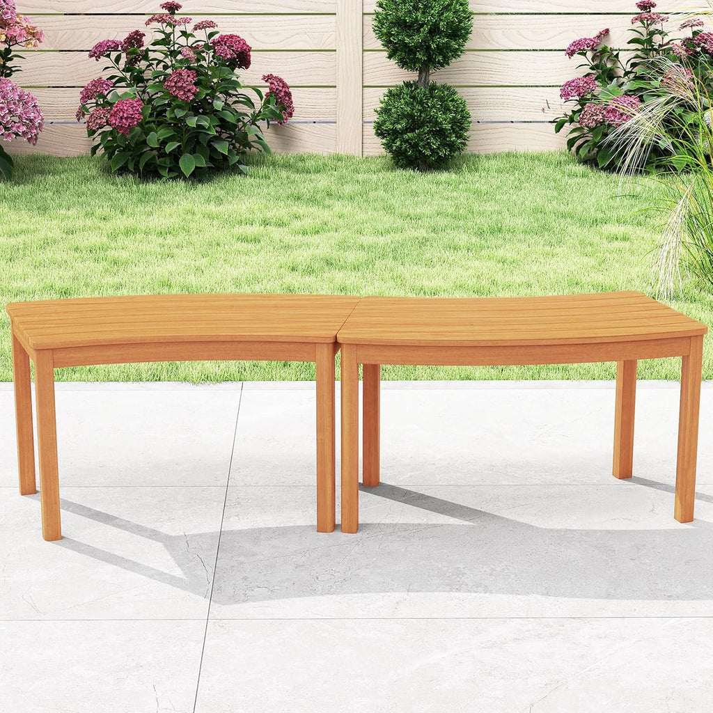 HAPPYGRILL Acacia Wood Outdoor Curved Bench, Fire Pit Bench with Slatted Seats, Tree Benches Wrap Around for Patio Garden Backyard, 400 lbs (2)