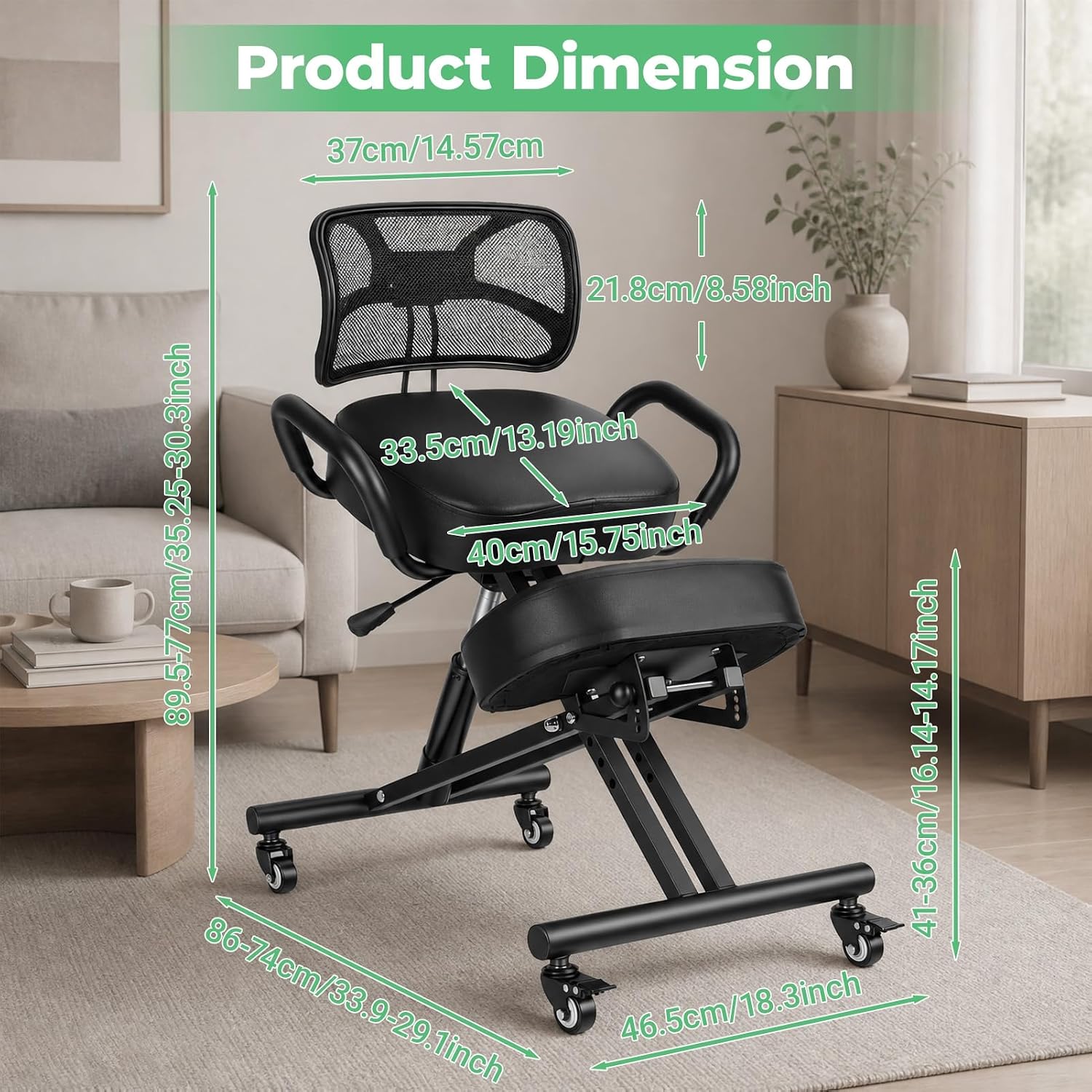 Ergonomic Kneeling Chair for Home and Office, Height Adjustable Cross Legged Office Chair with Back Support, Brake Casters, Thick Cushions for Desk to Relieve Back Discomfort Black
