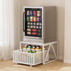 Urban Deco Mini Fridge Stand with Storage, Heavy Duty Fridge Cart with Drawer Basket, Mini Refrigerator Table for 220 LBS, Mobile Fridge Stand with Swivel Wheels for Dorm,Office,Home,White