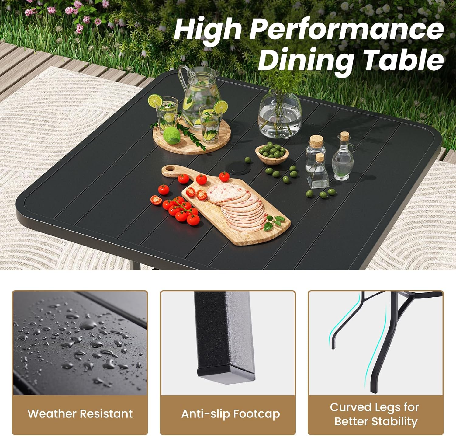 Soohow Patio Dining Table 35"x35", Square Outdoor Dining Table with 1.57" Umbrella Hole, Metal Outdoor Furniture for Patio, Graden, Backyard and Poolside, Weather-Resistant