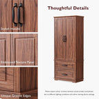 71" Farmhouse Freestanding Pantry Cabinet with Embossed Texture | 2 Large Drawers, 8 Door Shelves & 3 Adjustable Shelves | Kitchen, Dining & Living Room Storage (Brown)