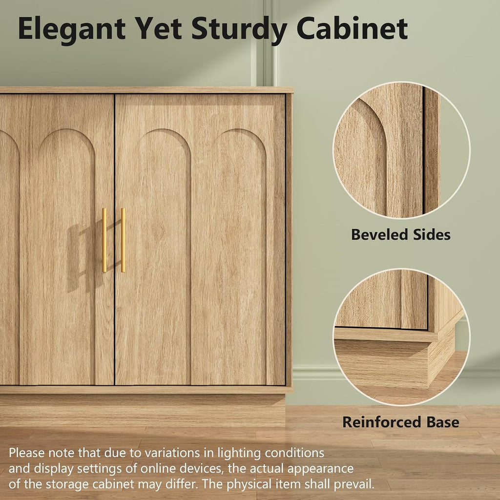 Buffet Cabinet with Storage, 2 Door Sideboard Credenza with Arch Design and Adjustable Shelves, 31.5" Modern Coffee Bar Accent Cabinets for Kitchen, Living Room, Entryway, Natural