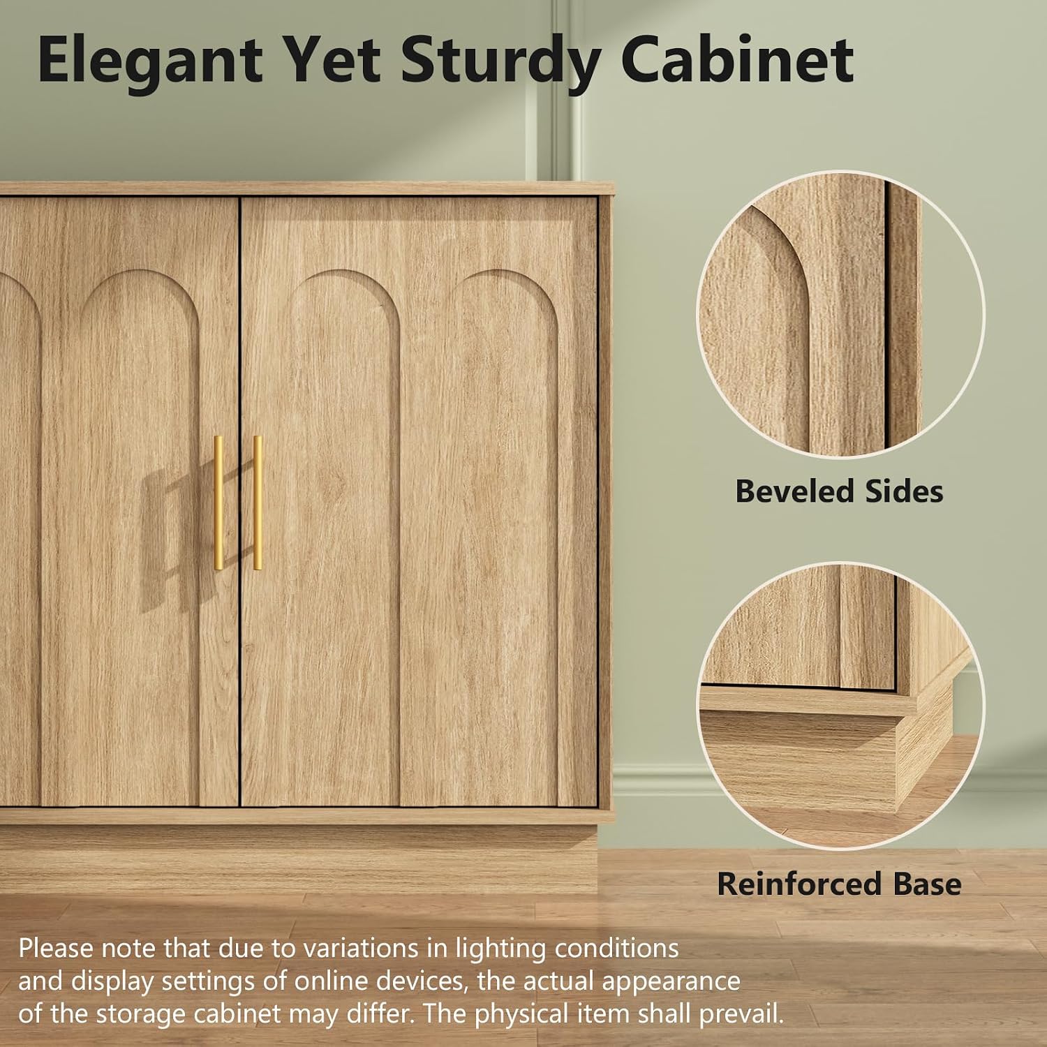 Buffet Cabinet with Storage, 2 Door Sideboard Credenza with Arch Design and Adjustable Shelves, 31.5" Modern Coffee Bar Accent Cabinets for Kitchen, Living Room, Entryway, Natural