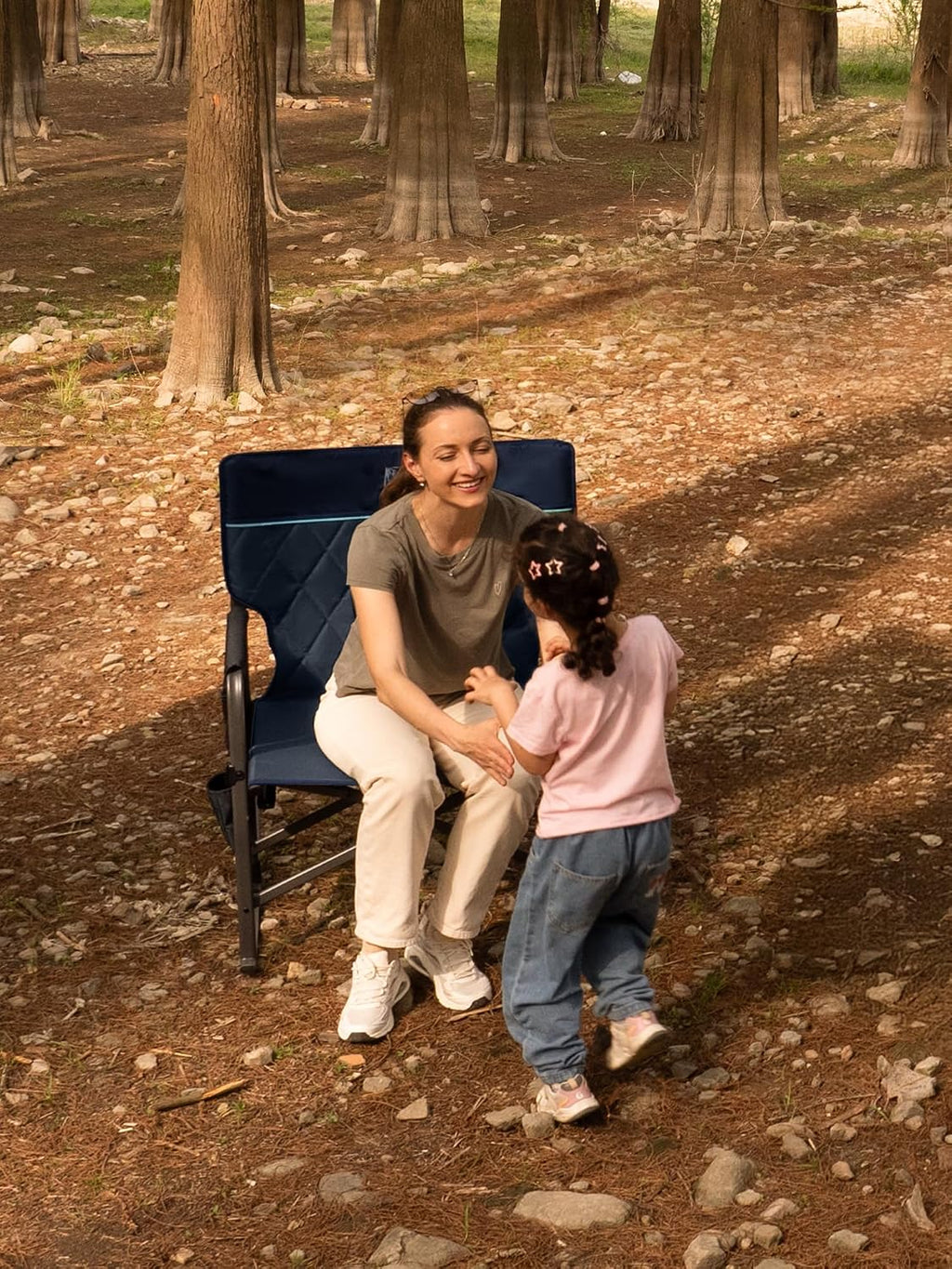 Timber Ridge Folding Oversized Rocking Camping Chair, 400lbs Capacity Portable Outdoor Rocker with Hard Armrests, Cup Holder & Side Pocket, Quick-Fold Design for Outdoor, Patio, Lawn, Blue