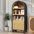 EROMMY 66.7" Arched Cabinet, Kitchen Pantry with Fluted Panel Door, Tall Storage Cabinet Arch Bookcase with Open Display Shelf, Versatile Cupboard for Kitchen, Dining Room, Living Room, Black