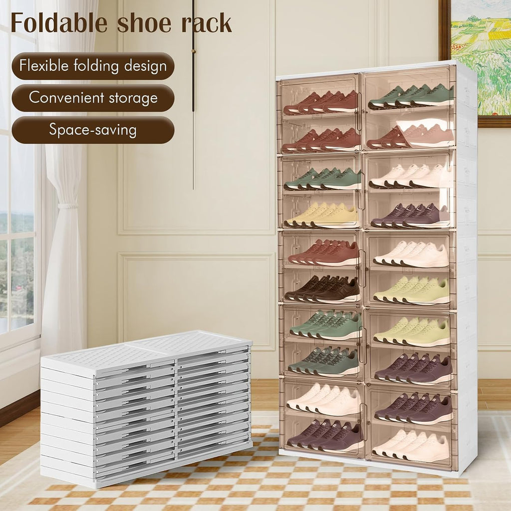 10 Tiers 40 Pairs Foldable Shoe Rack Organizer Cabinet with Doors Foldable Shoes Rack Organizer for Closet Entryway Living Room