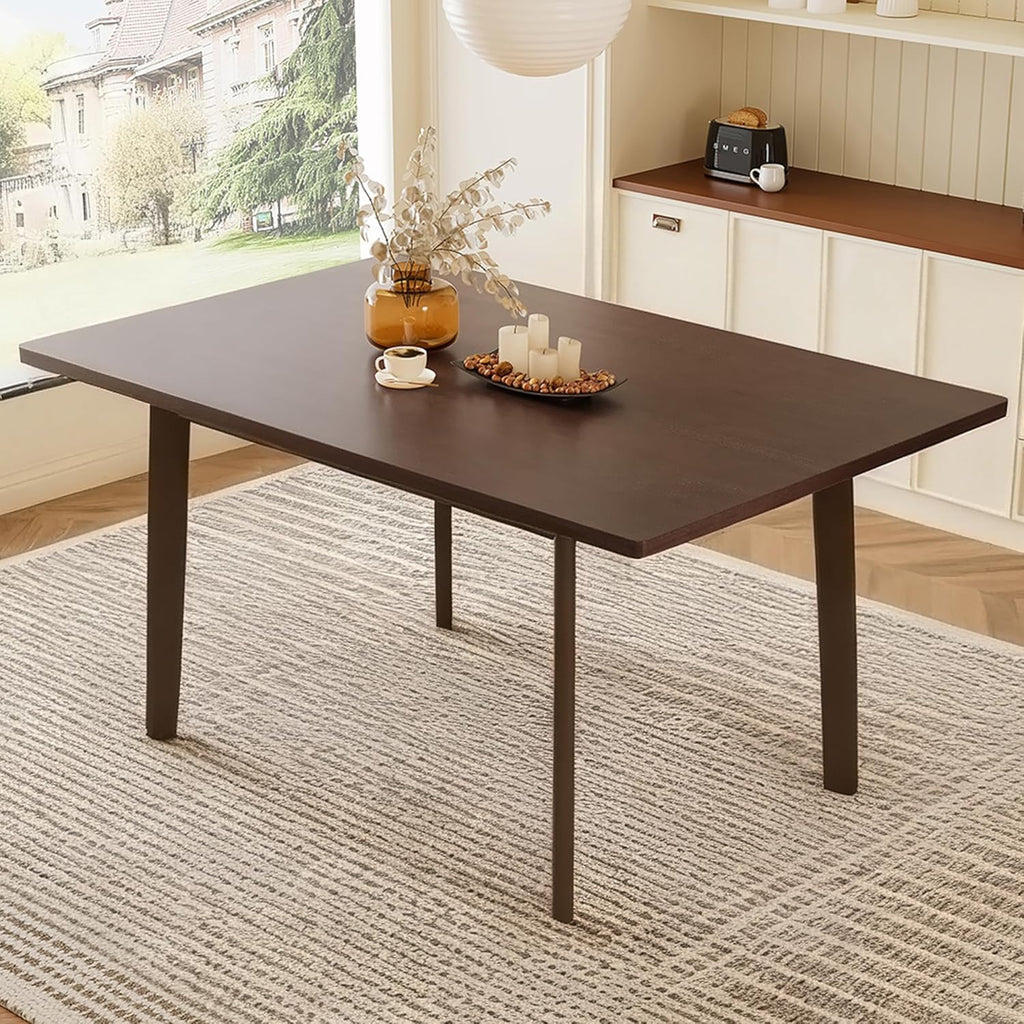 60" Rustic Farmhouse Dining Table - Solid Wood Frame, Minimalist Modern Dining Table for Kitchen, Dining Room, Living Room, Walnut