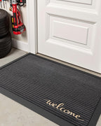 DEXI Front Door Mat Outside Entrance, 2x3 ft Rubber Entry Doormat Heavy Duty, Non Slip Welcome Mats for Inside House Floor Entryway Exterior Patio, Welcome Grey