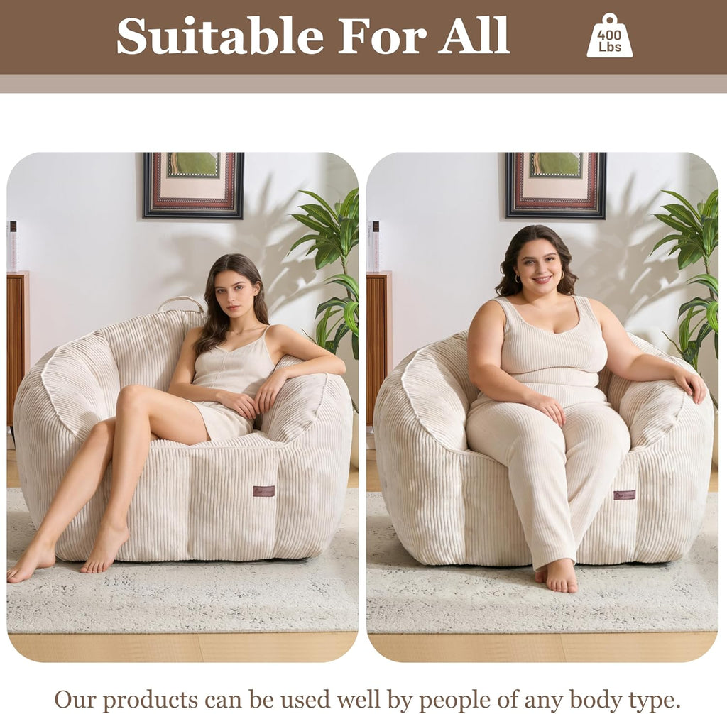 Royal Windsor Giant Bean Bag Chairs for Adults, 47 Inch Oversized Bean Bag Couch with Armrests, Lazy Floor Lounge Sofa Comfy Reading Chair for Living Room, Bedroom & Dorm, Beige