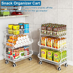 OKZEST 3-Tier Rolling Pantry Floor Organizer and Storage Cart with Wheels, Stackable Wire Pantry Baskets for Pantry Shelves, Kitchen Storage Rack and Fruit Basket Stand for Fruit Snack Onion Potato