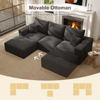 2 Square Cloud Footstool for Living Room, No Assembly Modular Corduroy Convertible Seat, Modern Boneless Style Sofa Accessory for Lounge or Bedroom