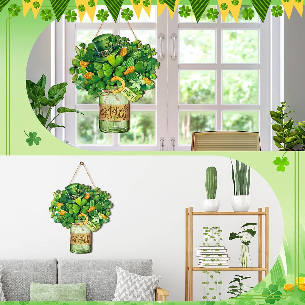 Boao St. Patrick's Day Welcome Sign Wooden Hanging Decor Farmhouse Rustic Door Decoration St. Patrick's Day Wreath Sign with Bow Ornament for Holiday Irish Home Indoor Outdoor Farmhouse Window