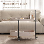 Guyii 2 Tiers Storage Rolling Cart 360 Rotating Side Table Modern End Table Living Room Table with Wheels Easy to Move for Living Room Bedroom Kichen Bathroom Pu Leather