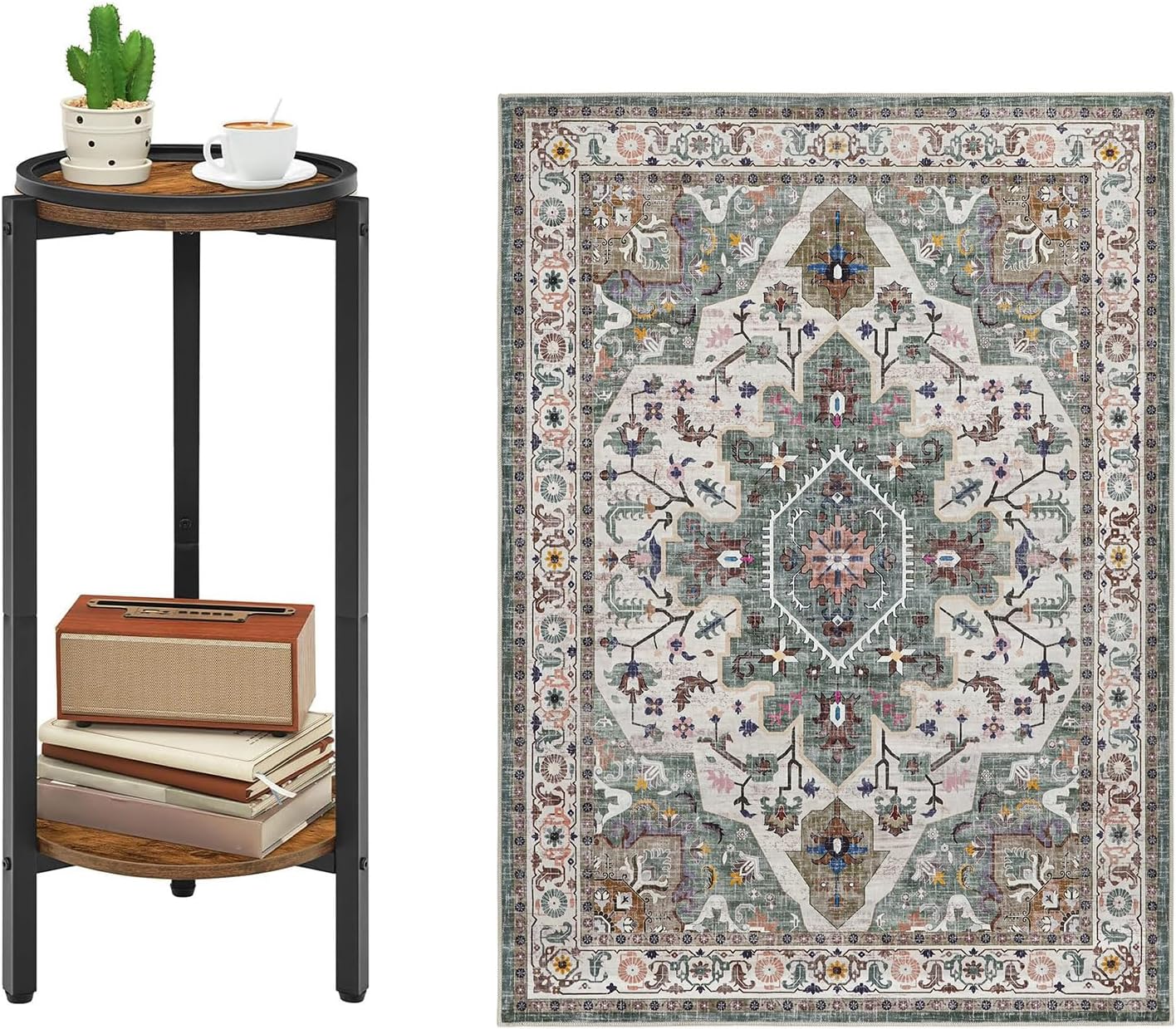 HOOBRO Small Round Side Table, 5 x 7 ft Area Rugs Washable, 28.7" H Tall Coffee Drink Table,Living Room Rugs for Bedroom, Small Circle End Table, Non-Slip Carpets, BF167BZ01-GN03AR01