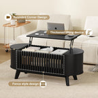 Oval Coffee Table for Living Room with Slatted Sides Frame, Modern Lift Top Coffee Table with Storage Hidden Compartment, Lift Tabletop Dining Table, Curved Corner, 40inch, Black