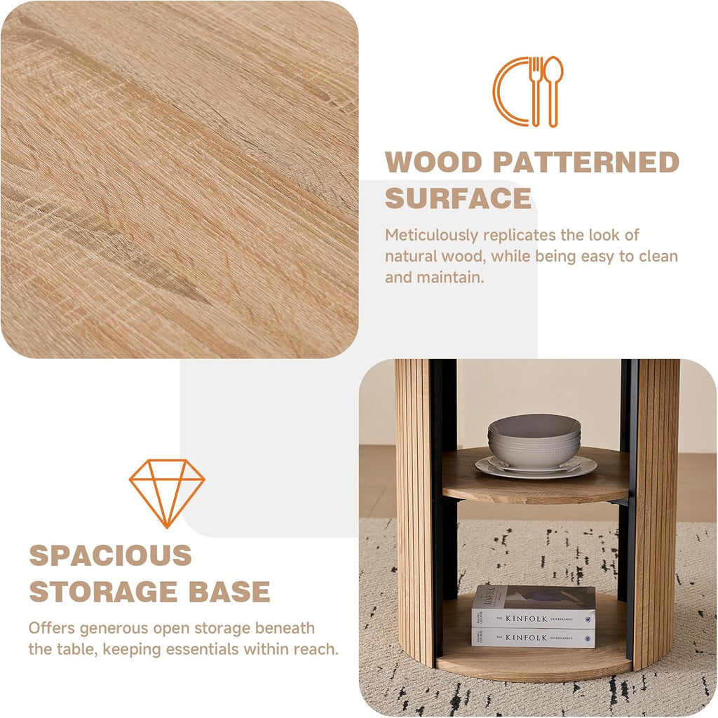 47" Round Dining Table Set for 4 Modern Storage Kitchen Table with 4 Boucle Upholstered Chairs for Dining Living Room Home Small Space(Natural Table with Beige Chairs)