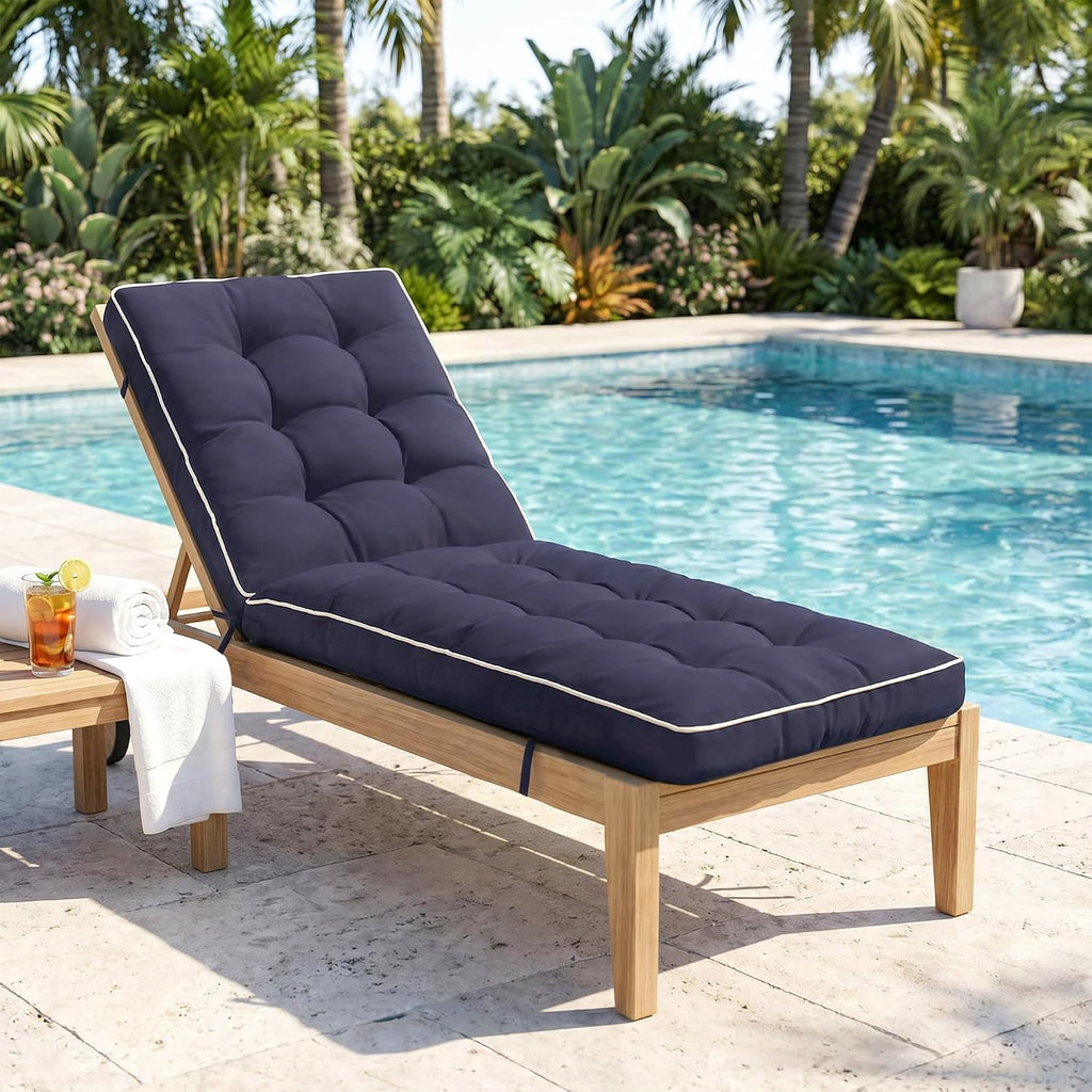 Elountik Chaise Lounge Cushion 72x21 in, 2 Pack Quick Dry Outdoor Seat Pad with Shredded Foam for Patio Furniture, Poolside, Deck Chairs