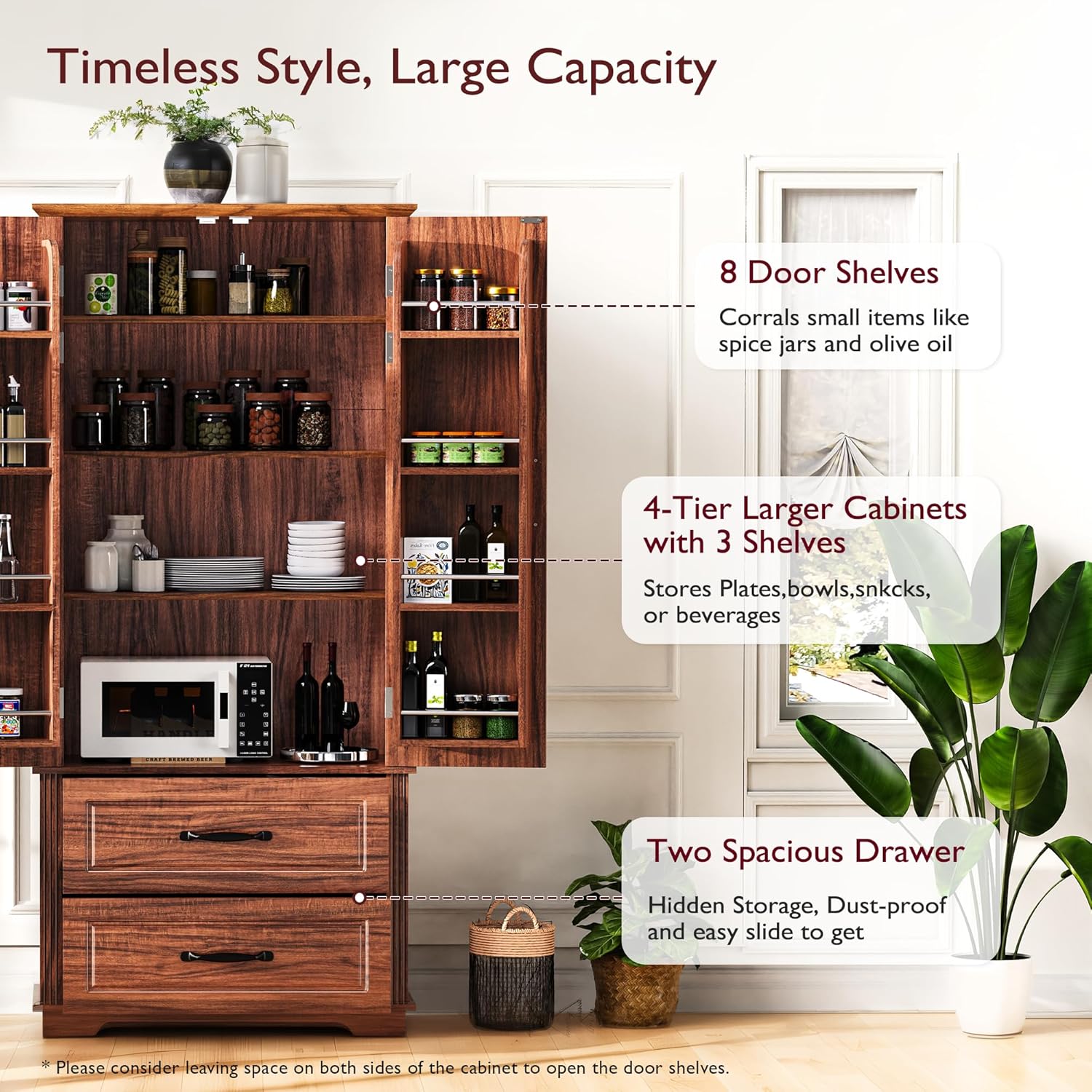 71" Kitchen Pantry with 2 Large Drawers,Embossed Texture Freestanding Cupboard with 8 Door Shelves and 3 Shelves,for Dining Room Living Room (Laundry Brown#i)