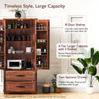 71" Farmhouse Freestanding Pantry Cabinet with Embossed Texture | 2 Large Drawers, 8 Door Shelves & 3 Adjustable Shelves | Kitchen, Dining & Living Room Storage (Brown)