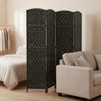 HOMCOM Room Divider 4 Panel, 6FT Tall Folding Privacy Screen, Freestanding Hand-Woven Partition for Room Separation with 360° Hinges, Paper Rope Diamond Weave, Coffee