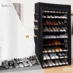 RevoHome Shoe Rack with Cover, 10 Tier Shoe Organizer for Closet, Holds 50 Pairs, Vertical Space Saving Shoe Storage Shelf with 8 Side Pockets & Chalkboard Labels for Entryway, Bedroom, Dorm