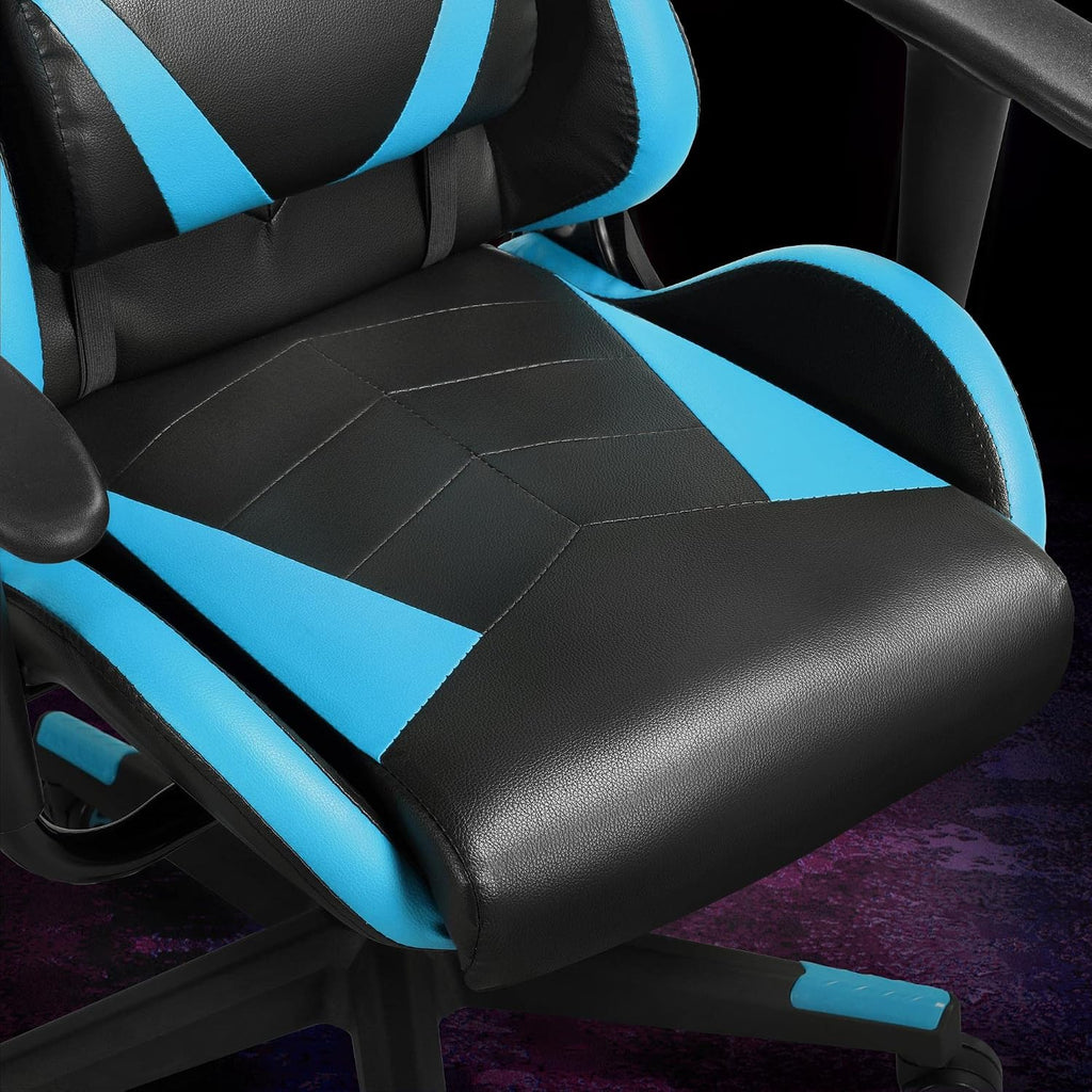 Topeakmart Video Game Chairs High Back Computer Gaming Chair Ergonomic Racing Office Chair with Lumbar Support Swivel Task Chair Neon Blue