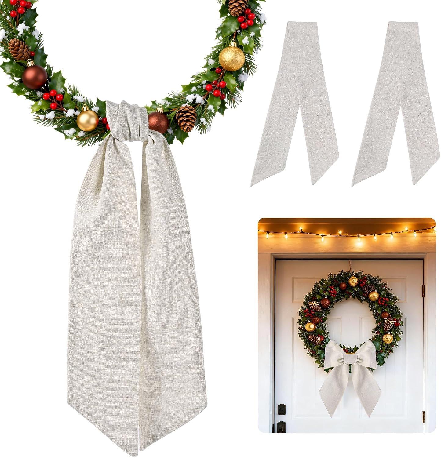 2 Pieces Wreath Sash for Front Door Natural Burlap Sash Wreath Accessories for Wedding Party Holiday Christmas Halloween Yard Outdoor Decoration