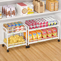 1 Pack 2-Tier Expandable Pantry Floor Organizer Cart, Rolling Pantry Storage Cart with Wheel, Adjustable Can Organizer for Kitchen Pantry, Pantry Shelves and Storage Rack for Snacks, Vegetables, White