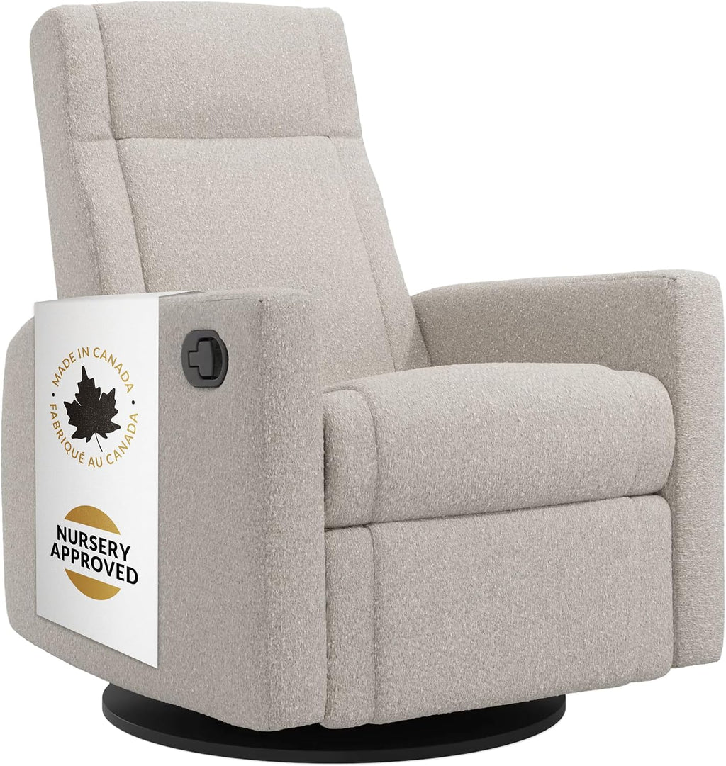 Jaymar Nelly Modern Nursery Glider Recliner Chair – Cozy Nursing Chair with 360° Swivel for New Parents, Gentle Motion, Compact Design, Lumbar Support – Made in Canada (Vanilla/Beyond Sheep Fabric)