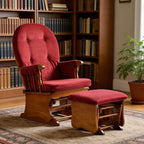 Wooden Base Rocking Chair, Silent Rocking Motion, Feeding Chair, Nursing Rocker with Footstool, Sturdy and Easy to Assemble, Burgundy