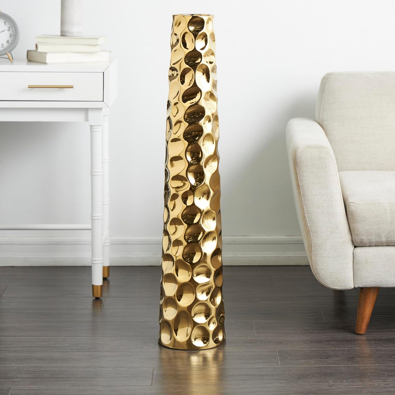 Deco 79 Ceramic Geometric Decorative Vase Bubble Centerpiece Vase with Concaved Circles, Flower Vase for Home Decoration 8" x 8" x 39", Gold