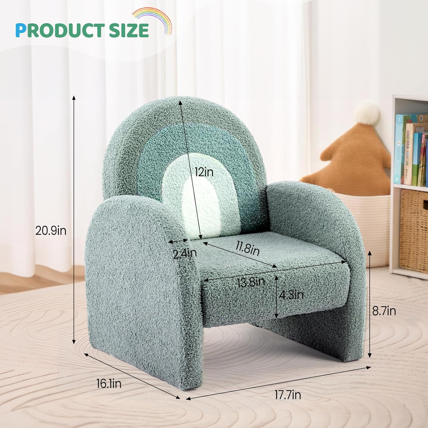 JOYMOR Kids Sofa, Toddler Armchair with Full Teddy Fleece Coverage, Ultra-Soft & Plush, Sturdy Base for Boys and Girls, Green