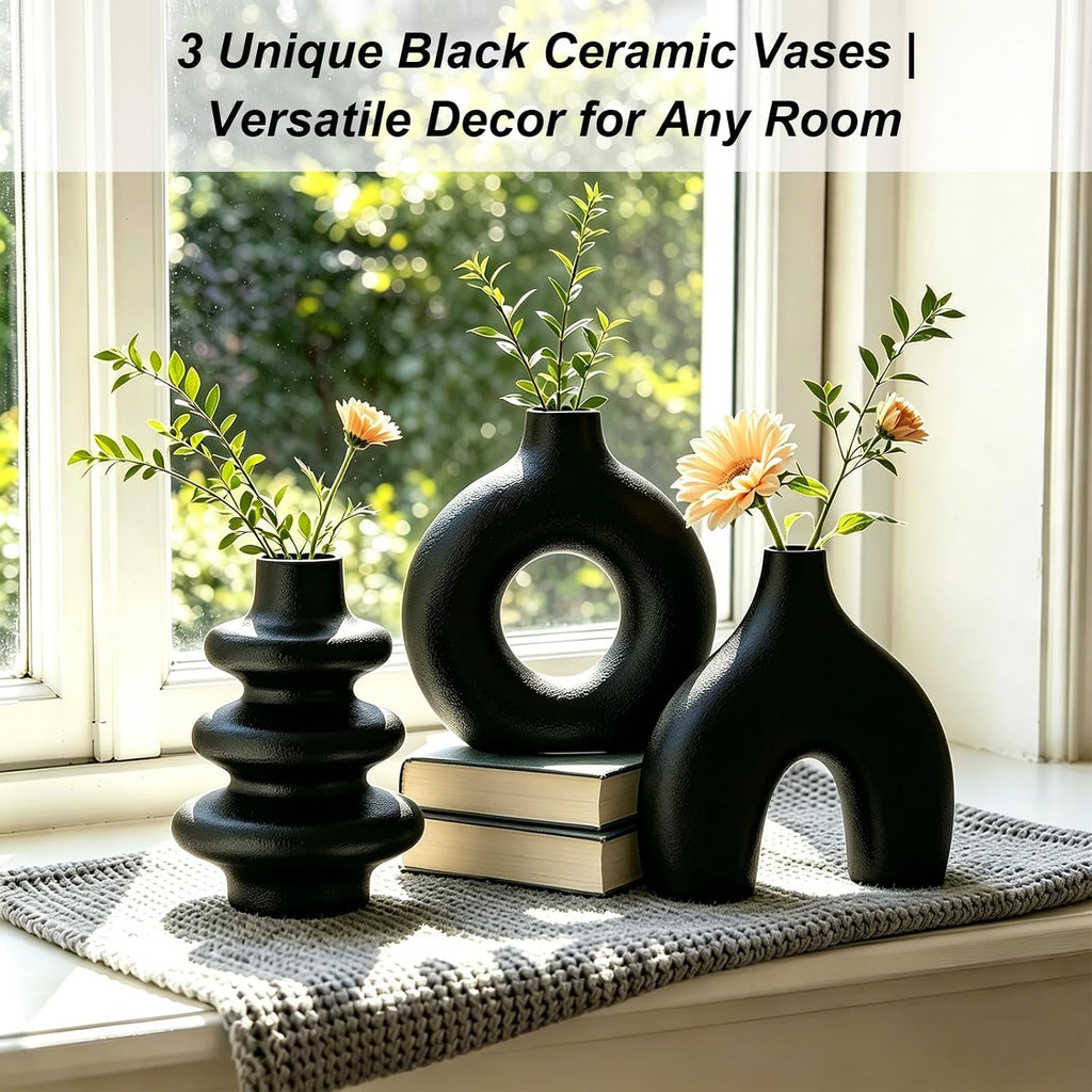 Upgraded Ceramic Vases Set for Home Decor, 3 Piece Modern Neutral Room Decor Desk Vase Bedroom Decor Flower Vase for Table Shelf Office Kitchen, Happy Birthday Gifts for Women Mom Men (Mix-3Pcs)