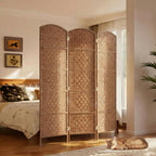 HOMCOM Room Divider 3 Panel, 6FT Tall Folding Privacy Screen, Freestanding Hand-Woven Partition for Room Separation with 360° Hinges, Paper Rope Diamond Weave, Natural