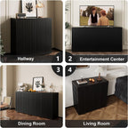 Rophefx Fluted Sideboard Cabinet, 94.5" Buffet Cabinet with Storage, Credenza Storage Cabinets with Adjustable Shelf, Wood Entryway Cabinets with Pop-up Doors for Living Room, Entryway, Hallway, Black
