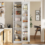 IRONCK Narrow Kitchen Pantry Storage Cabinet, 72" Slim Single Door with 6 Adjustable Shelves, Door Rack and Wheels, Space Saving Freestanding Storage Floor Cabinet for Small Place, White