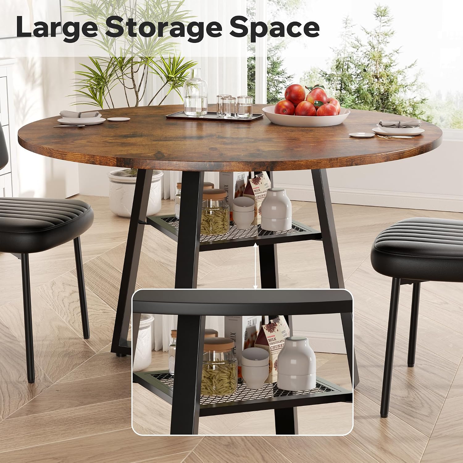 47 Inch Round Dining Table for 4-6 People,Modern Circle Dining Room Table Kitchen Table with Metal Legs for Dining Room,Kitchen,Vintage(Table Only)