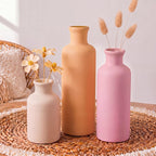 Domensi Modern Ceramic Vase Set of 3 Pink Orange Boho Vases for Home Farmhouse Rustic Decorative Bottles for Living Room Bedroom Shelf Table Bookshelf Entryway Decoration Housewarming Gift