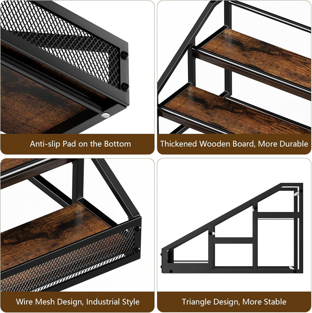 B4Life 2 Pack 3-Tier Liquor Bottle Display Shelf Bar Shelves for Liquor Bottles,Retro Liquor Shelf for Bar Liquor Whiskey, Spirits