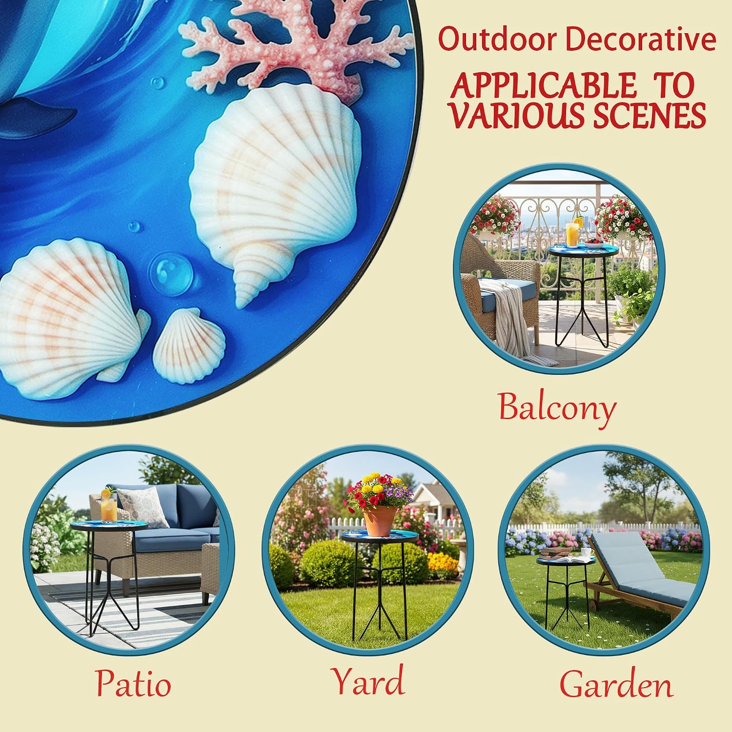 12 Inch Folding Outdoor Side Tea Table, Dolphin Shell Coral Small Accent Tables, Plant Tables Indoor, Garden or Living Room Decor Afternoon Tea Dinner Table, Simple Assembly Cast Iron Plant Stand