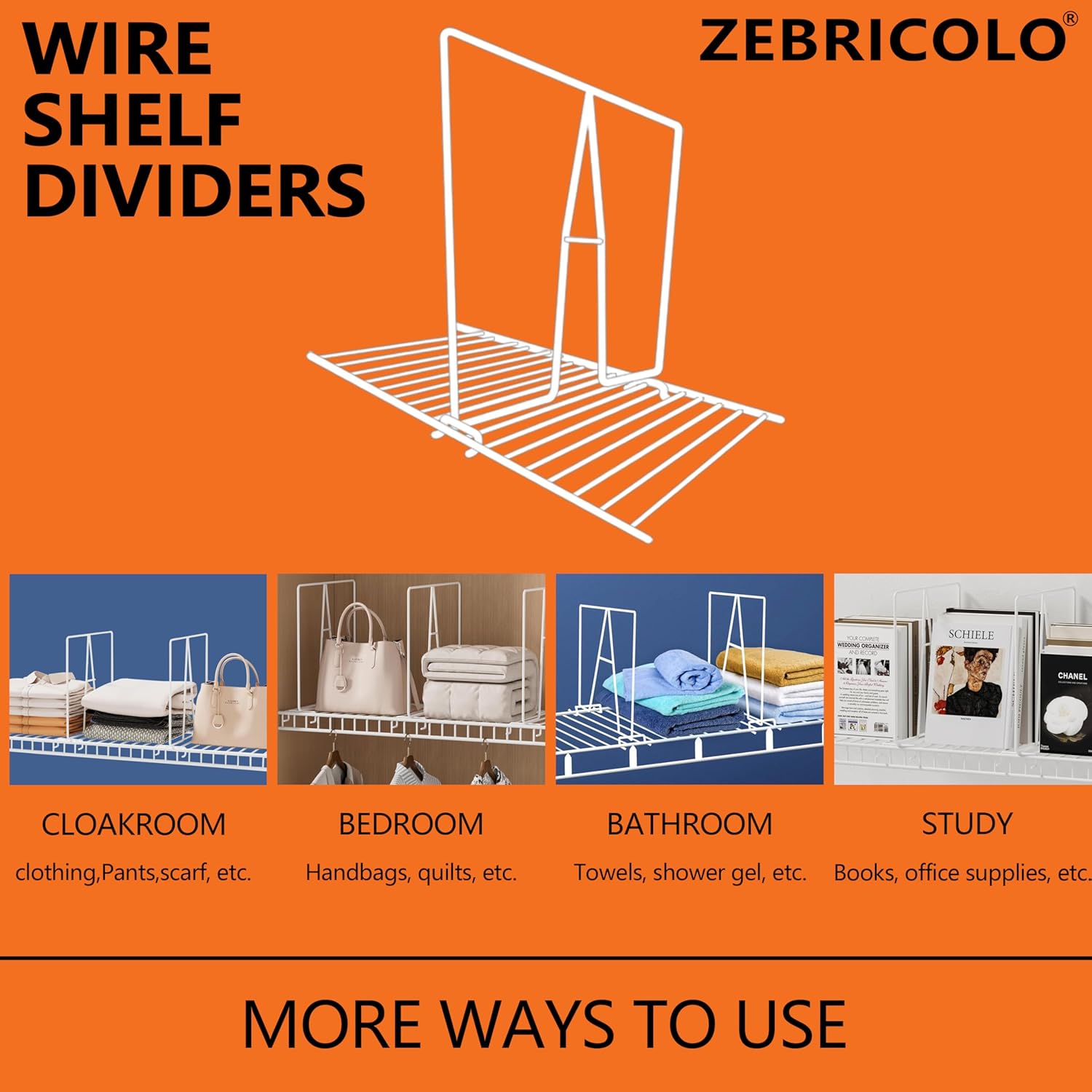 shelf dividers, create 40% more closet space, Set of 8, 12 inch wire shelf dividers, closet organizers and storage,supremely sturdy,closet shelf organizer,Will not break,closet dividers,No Tool,White