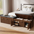 Shoe Bench with Storage, Lift Top Entryway Bench with Hidden Storage, 2-Tier Adjustable Shoe Rack and Cushioned Seat, Wooden End of Bed Bench for Bedroom, Living Room, Hallway, Walnut